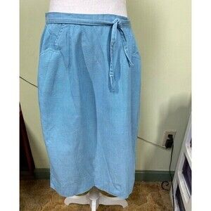 Vintage Paddle & Saddle Women's Blue Chambray Wrap Around A-Line Skirt Pockets